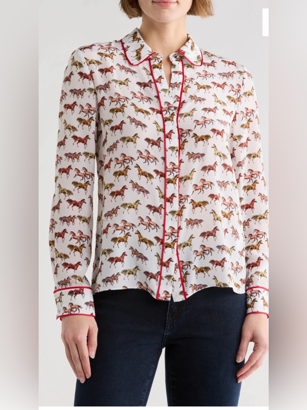 Willa Horse Print Silk Button-Up Shirt
ALICE + OLIVIA miss name brand label